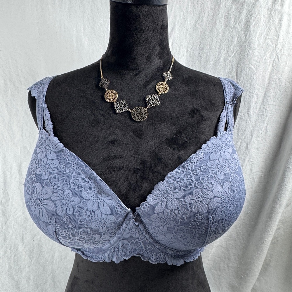 Women's Victoria's Secret PINK Push Up Balconette Bra 38DDD Blue Lace